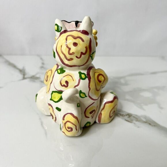 Lacombe WhimsiClay Heart Eye Floral Sitting Cat Figurine - Picture 5 of 10